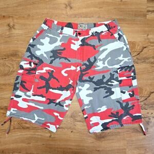 ABTLI Red Camo Cargo Shorts Gray Black Camouflage 42 Streetwear Y2K